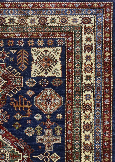 Geometric Navy Super Kazak 5'2" x 6'7"