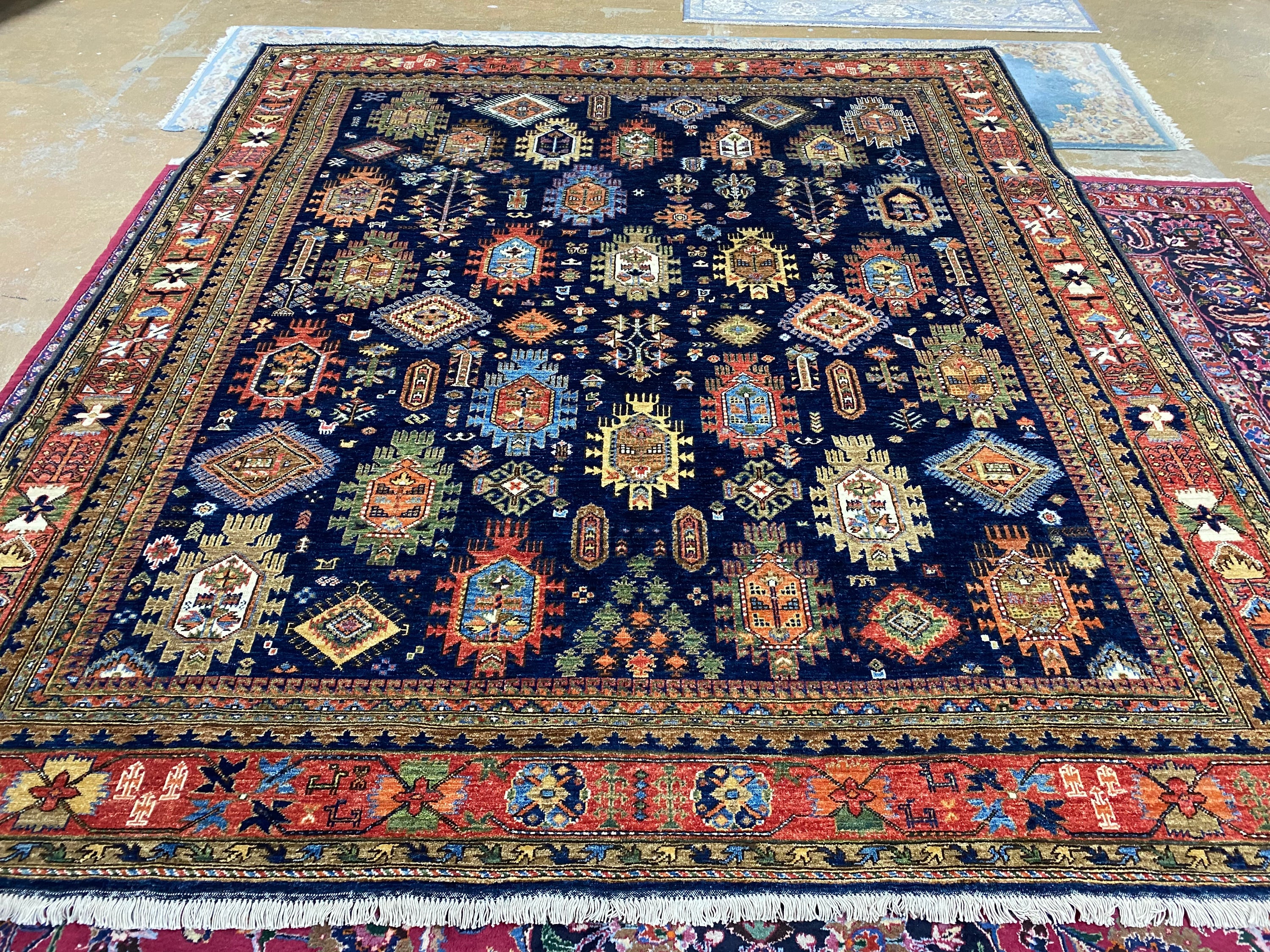 Geometric Navy Tribal 8'4" x 9'5"