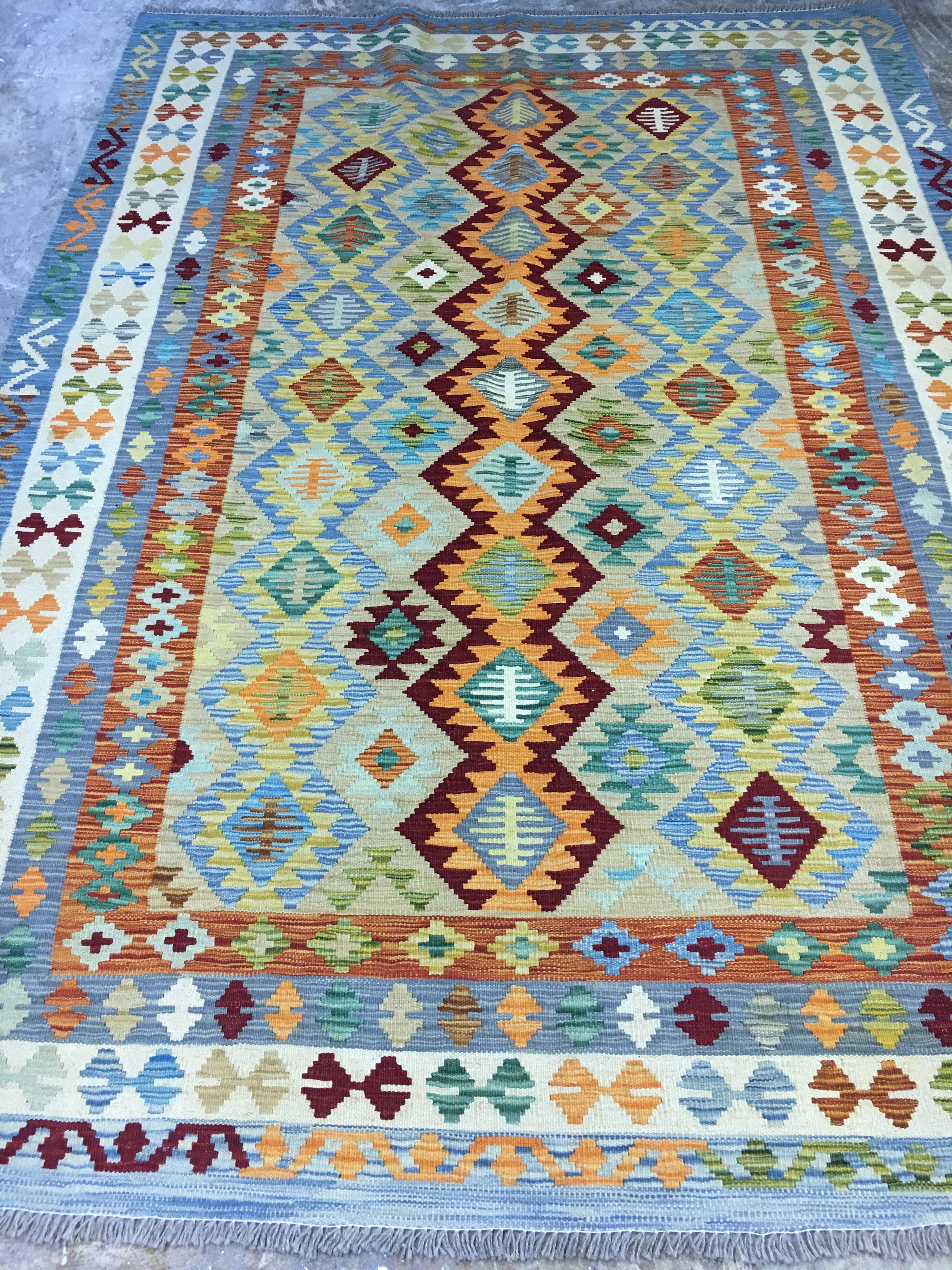 Geometric Sky Blue Kilim 5'11 x 8'10"