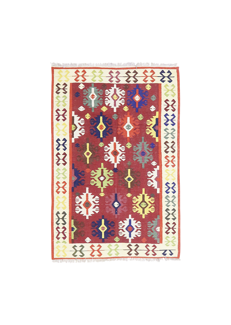 Geometric Red Kilim 3'11" x 5'10"