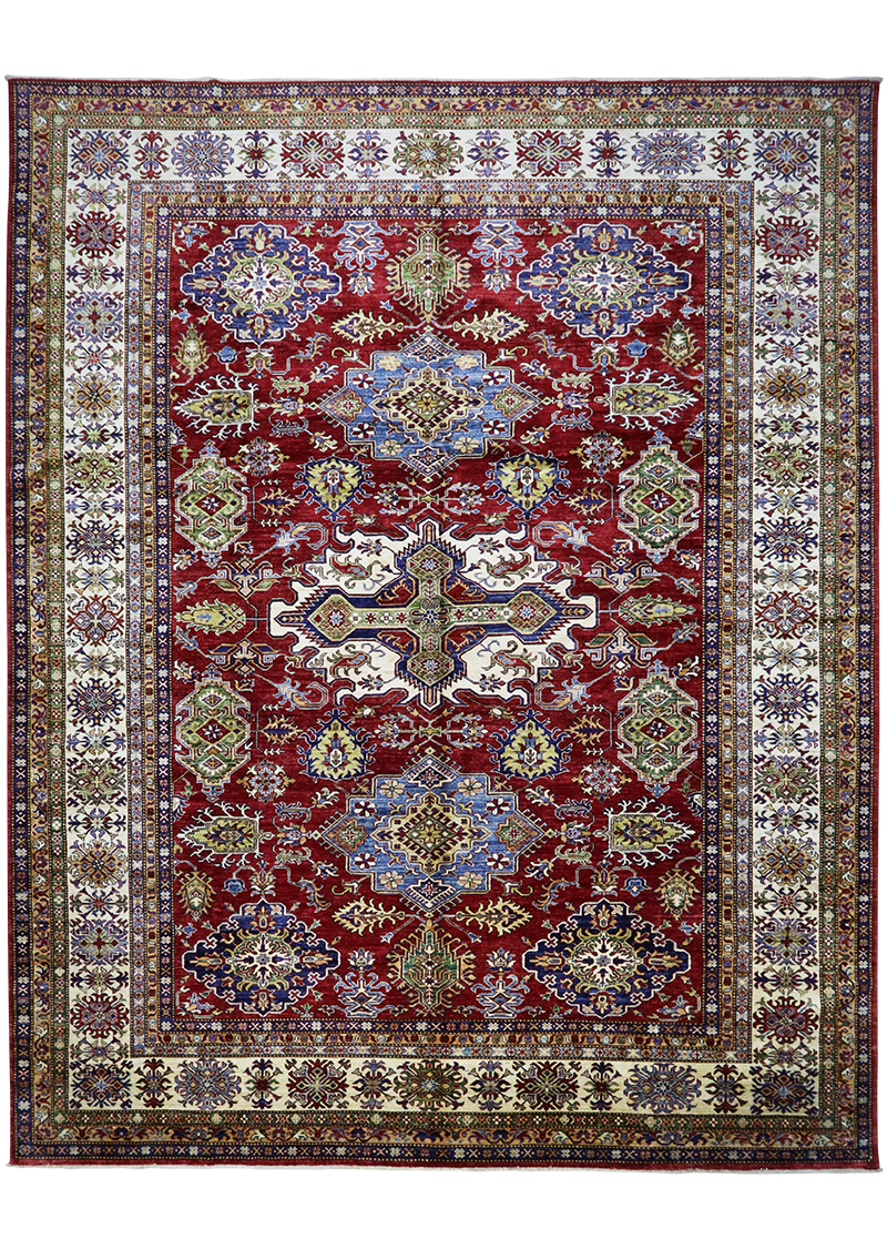 Geometric Burgundy Super Kazak 10'4" x 13'2"