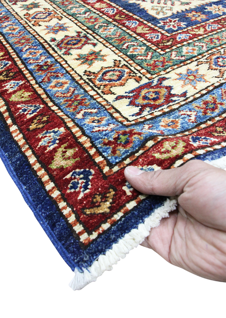 Geometric Navy Super Kazak 5'2" x 6'7"