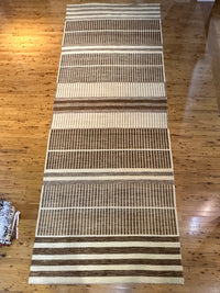 Hand-Knotted Wool Rug 8x22 in Brown and Ivory – Top View